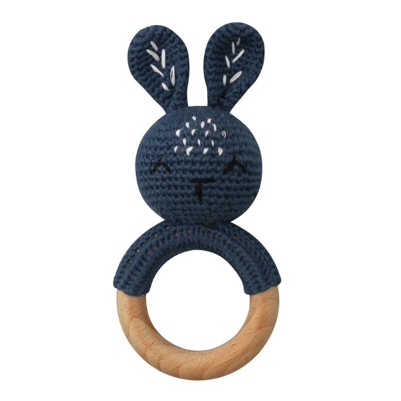 Wooden Crochet Bunny Rattle Teether Toy