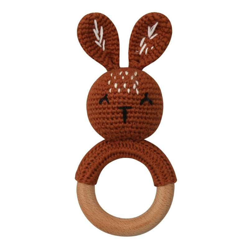 Wooden Crochet Bunny Rattle Teether Toy