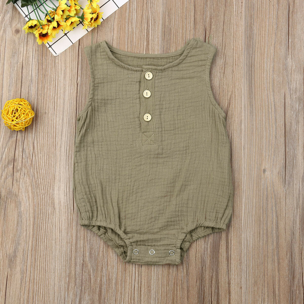 Cotton Linen Button Romper Jumpsuit