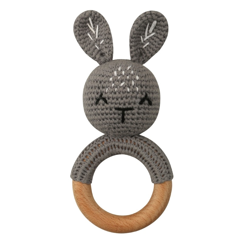 Wooden Crochet Bunny Rattle Teether Toy