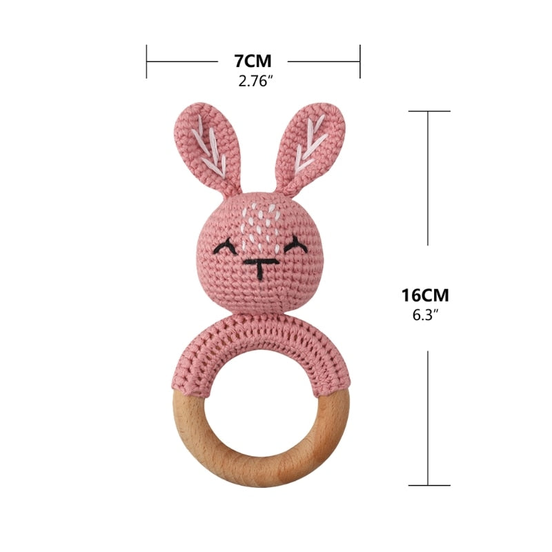 Wooden Crochet Bunny Rattle Teether Toy