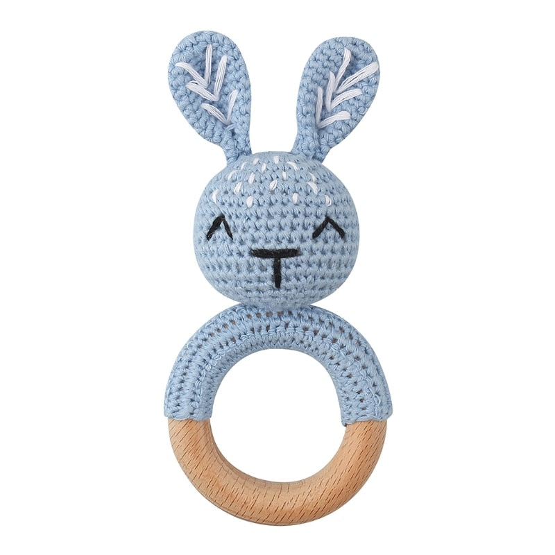 Wooden Crochet Bunny Rattle Teether Toy