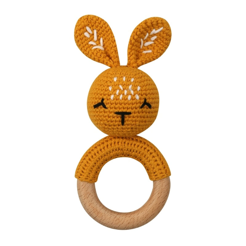 Wooden Crochet Bunny Rattle Teether Toy