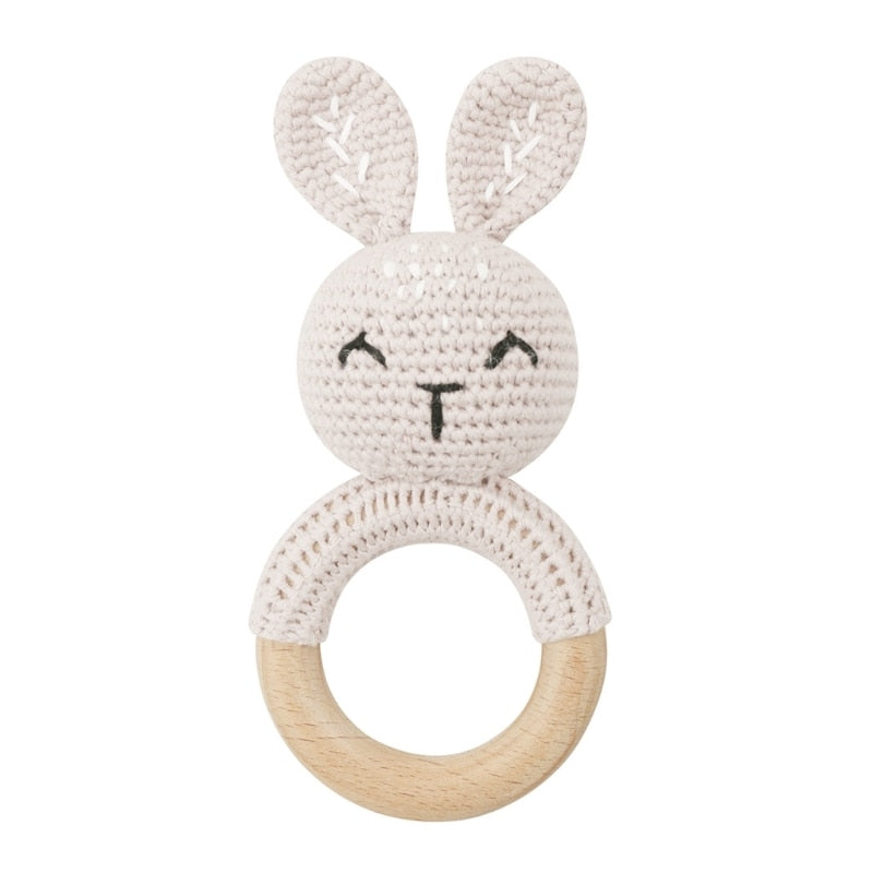 Wooden Crochet Bunny Rattle Teether Toy